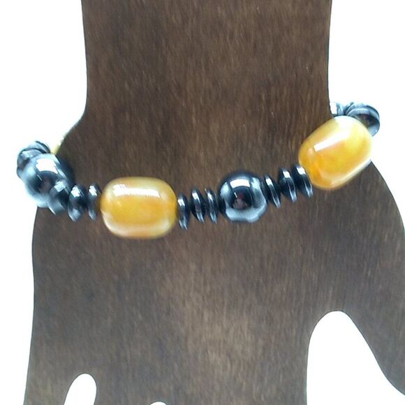 Glass Bead Hematite Magnetic Stretch Bracelet - Picture 4 of 7